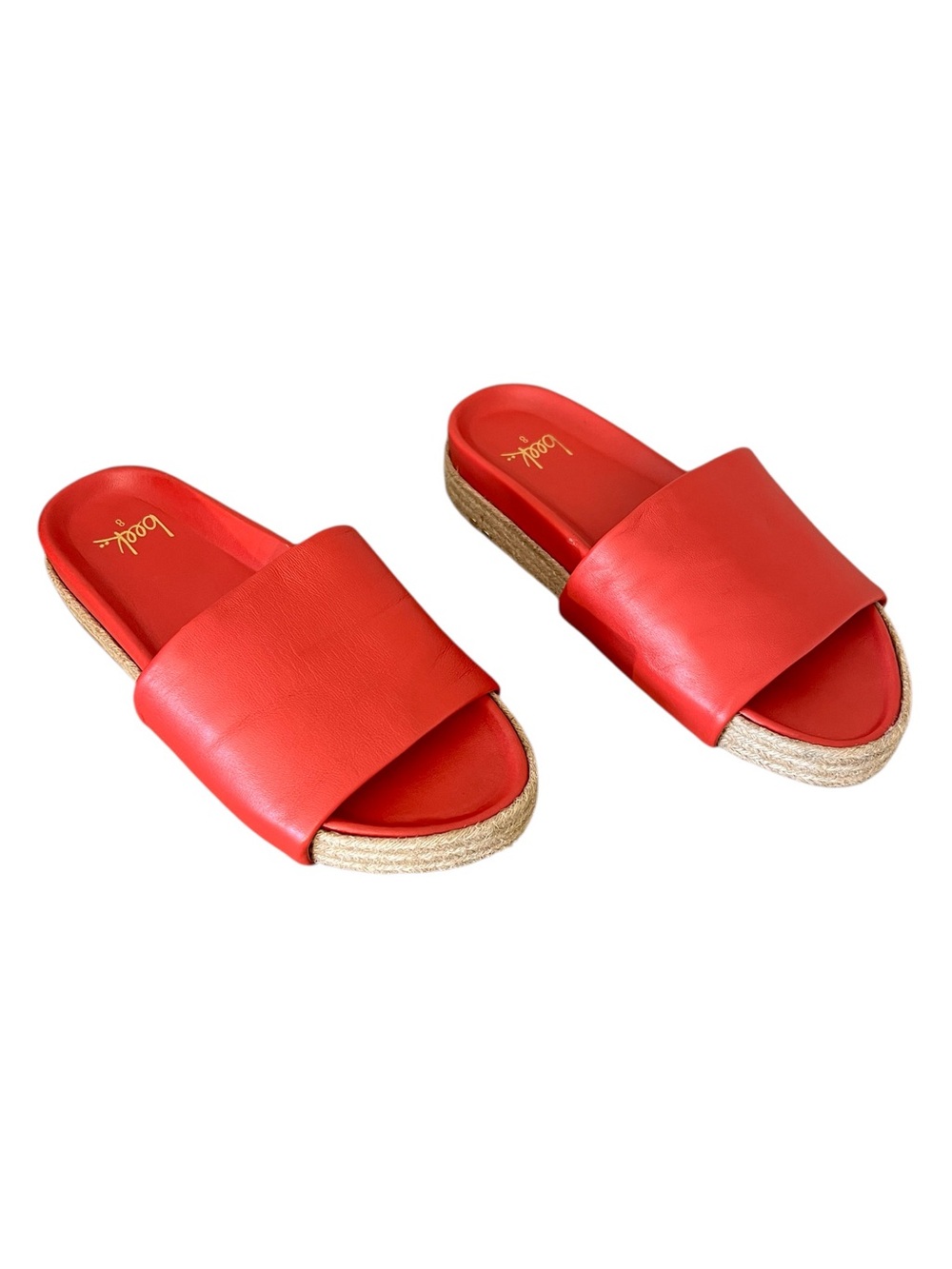 Beek Pelican leather jute slide sandals poppy red buttery soft sz 8 runs wide